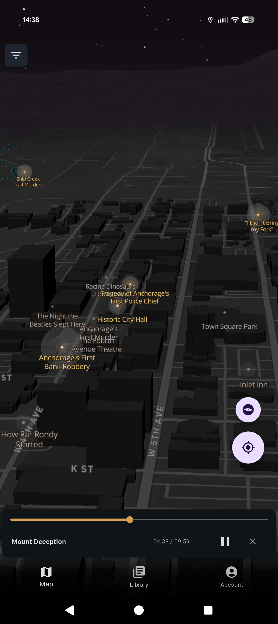 Lore app playing a story on the 3D map